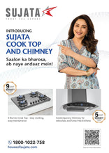 Load image into Gallery viewer, Sujata Gas Stove | 9 Years Warranty | 3 Burner Gas Stove Glass Top, SABAF, ISI Certified, Hob Top, LPG & PNG Compatible, Jumbo Pack with Brass Burner (Classic - Black)