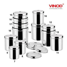 Load image into Gallery viewer, Vinod Stainless Steel Airtight Deep Dabba - From 350 ml to 6 Kg - set of 12 pieces - KOCHEN ESSENTIAL