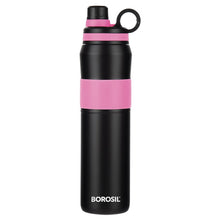 Load image into Gallery viewer, Borosil Hydra Thirst Burst Fuchsia Water Bottle, Stainless Steel Water Bottles, Vacuum Insulated Flask Bottles, 800 ml, Black & Pink