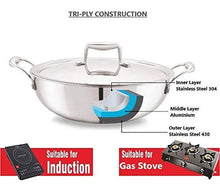 Load image into Gallery viewer, Cello TriPly Stainless Steel Kadhai with Lid (24 cm - 2.6 L) - KOCHEN ESSENTIAL