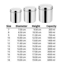 Load image into Gallery viewer, Vinod Stainless Steel Airtight Deep Dabba - From 350 ml to 6 Kg - set of 12 pieces - KOCHEN ESSENTIAL