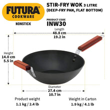 Load image into Gallery viewer, HAWKINS FUTURA NONSTICK STIR-FRY WOK WITH STAINLESS STEEL LID, 3 LITRES, 28 CM, 3.25 MM - KOCHEN ESSENTIAL