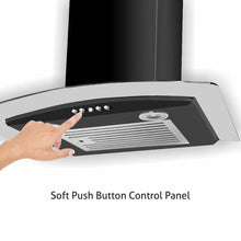 Load image into Gallery viewer, Glen 60cm 1000 m3/hr Curved Glass Wall Mounted Kitchen Chimney Push Buttons Baffle Filter (6071 EX Black) - KOCHEN ESSENTIAL