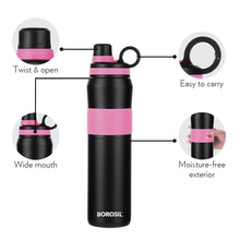 Load image into Gallery viewer, Borosil Hydra Thirst Burst Fuchsia Water Bottle, Stainless Steel Water Bottles, Vacuum Insulated Flask Bottles, 800 ml, Black & Pink