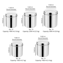 Load image into Gallery viewer, Vinod Stainless Steel Airtight Deep Dabba - 1000 ml, 1400 ml, 1800 ml, 2300 ml, 3000 ml - set of 5 pieces - KOCHEN ESSENTIAL