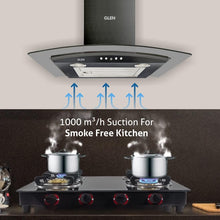 Load image into Gallery viewer, Glen 60cm 1000 m3/hr Curved Glass Wall Mounted Kitchen Chimney Push Buttons Baffle Filter (6071 EX Black) - KOCHEN ESSENTIAL