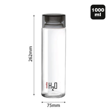 Load image into Gallery viewer, Cello H2O Glass Fridge Water Bottle with Plastic Cap, 920ml, Black, Set of 1 - KOCHEN ESSENTIAL