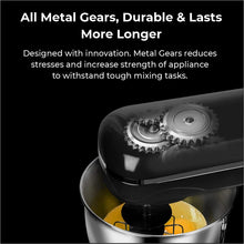 Load image into Gallery viewer, INALSA Stand Mixer Professional Mix Master- Heavy Duty 1200 Watt Pure Copper Motor| 5.5L SS Bowl| Metal Gears for Extra Stability| Includes Whisking Cone, Mixing Beater & Dough Hook, (Red)