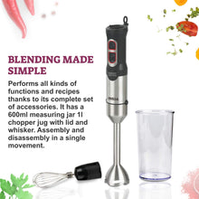 Load image into Gallery viewer, Inalsa Robot Inox 1000, 1000 Watt Hand Blender with 600 ml Multipurpose Jar, Variable Speed, LED Light, 2 Year Warranty (Silver/Black)