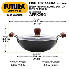 Load image into Gallery viewer, HAWKINS FUTURA HARD ANODISED ALUMINIUM DEEP FRY PAN (FISH-FRY KADHAI ), 2.5 LITRES, BLACK (AFFK25G) - KOCHEN ESSENTIAL