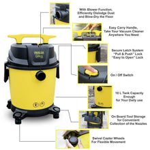 Load image into Gallery viewer, Inalsa Vacuum Cleaner Wet and Dry Micro WD10 with 3in1 Multifunction Wet/Dry/Blowing| 14KPA Suction and Impact Resistant Polymer Tank,(Yellow/Black) - KOCHEN ESSENTIAL