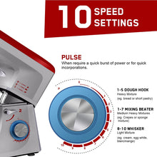 Load image into Gallery viewer, INALSA Stand Mixer Professional Esperto-1400W | 100% Pure Copper Motor| 6L SS Bowl| Includes Whisking Cone, Mixing Beater & Dough Hook (Silver/Red)