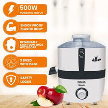Load image into Gallery viewer, INALSA Juicer Mixer Grinder 500W- Novis with 2 Jars|1.5L Blender Jar,0.7L SS Multipurpose Jar|Easy Flow Juice Nozzle Cap|Shockproof Body Design,Overload Protection for Safety|ISI Marked, Made In India - KOCHEN ESSENTIAL