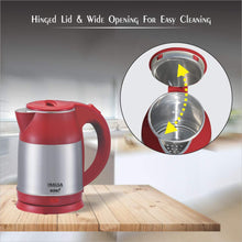 Load image into Gallery viewer, INALSA Electric Kettle WOW-1500W with 360° Cordless Base, Boil Dry Protection & Auto-Shut Off| Dual Finish Body & Concealed Heating Element| In-Built Filter Sieve, Hinged Lid & 1.8L, (Grey/Red)