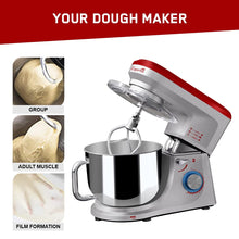 Load image into Gallery viewer, INALSA Stand Mixer Professional Esperto-1400W | 100% Pure Copper Motor| 6L SS Bowl| Includes Whisking Cone, Mixing Beater & Dough Hook (Silver/Red)