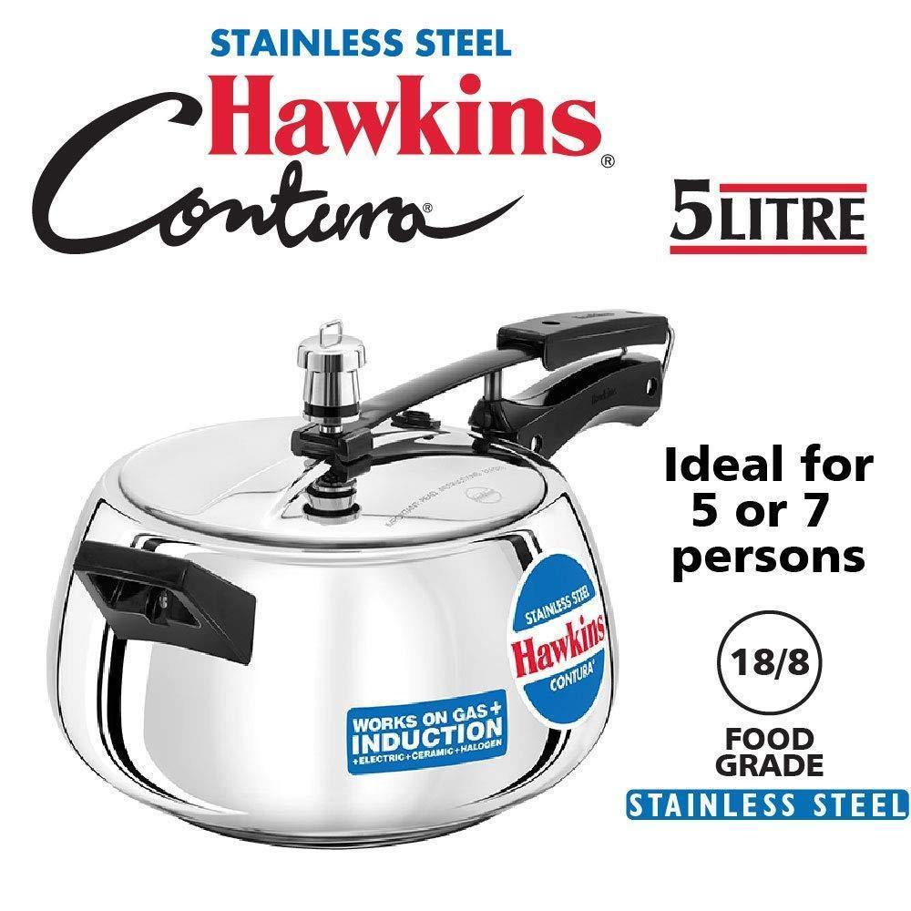 HAWKINS STAINLESS STEEL PRESSURE COOKER, LITRES, CONTURA, SSC50