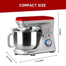 Load image into Gallery viewer, INALSA Stand Mixer Professional Esperto-1400W | 100% Pure Copper Motor| 6L SS Bowl| Includes Whisking Cone, Mixing Beater & Dough Hook (Silver/Red)