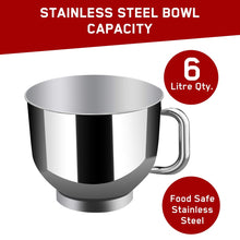 Load image into Gallery viewer, INALSA Stand Mixer Professional Esperto-1400W | 100% Pure Copper Motor| 6L SS Bowl| Includes Whisking Cone, Mixing Beater & Dough Hook (Silver/Red)