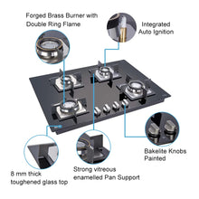 Load image into Gallery viewer, Glen 4 Burner Auto Ignition Built-in Glass Hob 1074 SQ HT DB