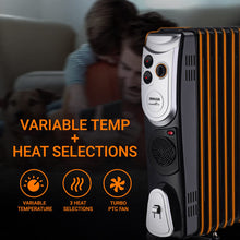 Load image into Gallery viewer, INALSA OFR Room Heater|Combust 11F |3 Heat Selection I 11Fins With Turbo Fan I Variable Temperature control I Tilt Over Switch SafetyICord StorageICaster Wheel I Made in India Warranty 2year,Black