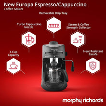 Load image into Gallery viewer, MORPHY RICHARDS COFFEE MAKER, NEW EUROPA, ESPRESSO AND CAPPUCCINO 4 CUP COFFEE MAKER (BLACK) - KOCHEN ESSENTIAL