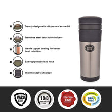 Load image into Gallery viewer, Cello Rejune Stainless Steel Flask with Detachable Infuser, 360ml, Silver - KOCHEN ESSENTIAL