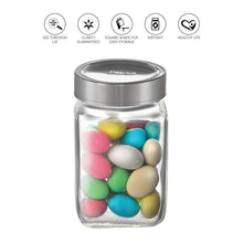 Load image into Gallery viewer, Cello Qube Fresh Glass Storage Jar, Air Tight, See-Through Lid, Clear, Set of 6 (300 ml Each)