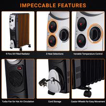 Load image into Gallery viewer, INALSA OFR Room Heater|Combust 9F|3 Heat Selection I 9Fins With Turbo Fan I Variable Temperature control I Tilt Over Switch Safety I Cord Storage I Caster Wheel I Made in India I Warranty 2 year,Black