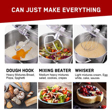 Load image into Gallery viewer, INALSA Stand Mixer Professional Esperto-1400W | 100% Pure Copper Motor| 6L SS Bowl| Includes Whisking Cone, Mixing Beater & Dough Hook (Silver/Red)