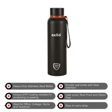 Load image into Gallery viewer, Cello Duro Tuff Steel Series- Kent Double Walled Stainless Steel Water Bottle with Durable DTP Coating, 900ml, Black