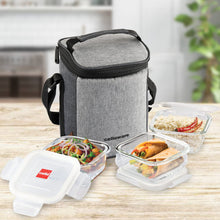 Load image into Gallery viewer, Cello Delighta Square Borosilicate Lunch Box with Jacket, 320ml, Set of 3, Clear