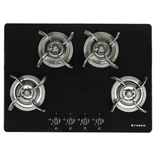 Load image into Gallery viewer, Faber Hob/Hobtop 4 Brass Burner Electric Auto Ignition, Glass Top (HOB ULTIMA HT724 CRS BR CI AI ) - Black, 72 cm