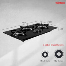 Load image into Gallery viewer, SUNFLAME LOTUS HOB 3 BURNER GAS STOVE, AUTO IGNITION, BLACK - KOCHEN ESSENTIAL