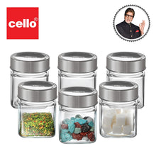 Load image into Gallery viewer, Cello Qube Fresh Glass Storage Jar, Air Tight, See-Through Lid, Clear, Set of 6 (180 ml Each)