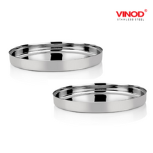 Load image into Gallery viewer, Vinod Stainless Steel Traditional Plate / Bhojan Thali / Khumcha Thali set of 2 - KOCHEN ESSENTIAL