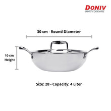 Load image into Gallery viewer, Doniv Vinod Titanium Triply Stainless Steel Kadhai with Cover, Induction Friendly - KOCHEN ESSENTIAL