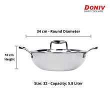 Load image into Gallery viewer, Doniv Vinod Titanium Triply Stainless Steel Kadhai with Cover, Induction Friendly - KOCHEN ESSENTIAL