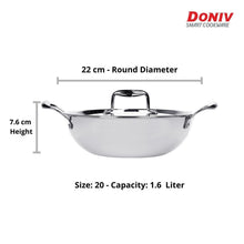 Load image into Gallery viewer, Doniv Vinod Titanium Triply Stainless Steel Kadhai with Cover, Induction Friendly - KOCHEN ESSENTIAL