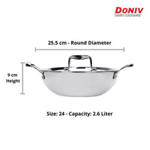 Load image into Gallery viewer, Doniv Vinod Titanium Triply Stainless Steel Kadhai with Cover, Induction Friendly - KOCHEN ESSENTIAL
