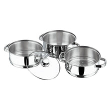 Load image into Gallery viewer, VINOD STAINLESS STEEL STEAMER WITH GLASS LID, 3-TIER STEAMER, INDUCTION FRIENDLY - KOCHEN ESSENTIAL