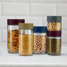 Load image into Gallery viewer, Cello Modustack Glassy Storage Jar, Clear, 1000ml, Maroon - KOCHEN ESSENTIAL