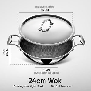 Stahl Artisan Hybrid Triply Non Stick Kadai with Lid, Stainless Steel Kadai for Cooking, Triply Kadhai Metal Spatula Friendly, Induction & Gas Stove Compatible, 2.4 L, 24 cm