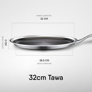 Stahl Artisan Hybrid Triply Dosa Tawa, Dosa Tawa with Induction Base, Non Stick Pan, Stainless Steel Scratch Resistant Dosa Tava, 32 cm