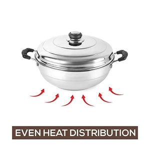 Cello Stainless Steel Induction Base Idli Cooker and Multi Kadhai Set of 6, Silver, 5 Liter | Compatible with Gas Stove & Induction | Ideal for Dhokla, Patra, Idli and Momos