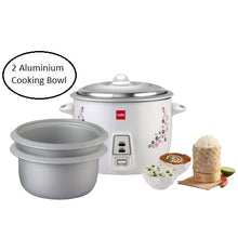 Load image into Gallery viewer, Electric Rice Cooker Cello Iris Rice Cooker | 2.8 Liter Electric Rice Cooker 1000 Watt | 2 Aluminium Cooking Bowl | Trivet Plate for Perfect Rice Cooking | Auto Keep Warm Mode for Keeping Food Hot | White
