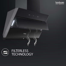 Load image into Gallery viewer, Hindware Smart Appliances Aldina 60 Cm kitchen chimney comes with Autoclean technology and maximum suction power 1350 m3/hr having filterless and motion sensor technology (Black 60cm)&quot;
