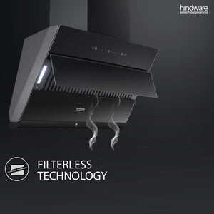 Hindware Smart Appliances Aldina 60 Cm kitchen chimney comes with Autoclean technology and maximum suction power 1350 m3/hr having filterless and motion sensor technology (Black 60cm)"