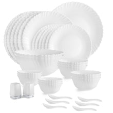 Load image into Gallery viewer, Cello Opalware Dazzle Series Plain Dinner Set with Rice Plate, 35Pcs | Opal Glass Dinner Set for 6 | Light-Weight, Daily Use Crockery Set for Dining | White Plate and Bowl Set
