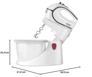 INALSA Stand Mixer cum Hand Mixer Promix | 500 Watt | Quick Burst Technology | 2.5 L Self Rotation Bowl |5 Variable Speeds with Turbo Function| Detachable Base | Dough & Beater Hooks| White / Grey