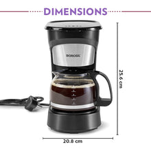 Load image into Gallery viewer, Borosil Brew Pro Drip Coffee Machine with Borosilicate Glass Carafe (600 ml) | 550W Coffeemaker | 6 Cups Capacity | Anti-Drip Function, Auto Shutoff, Keep Warm Plate | 2 Years Warranty | Black
